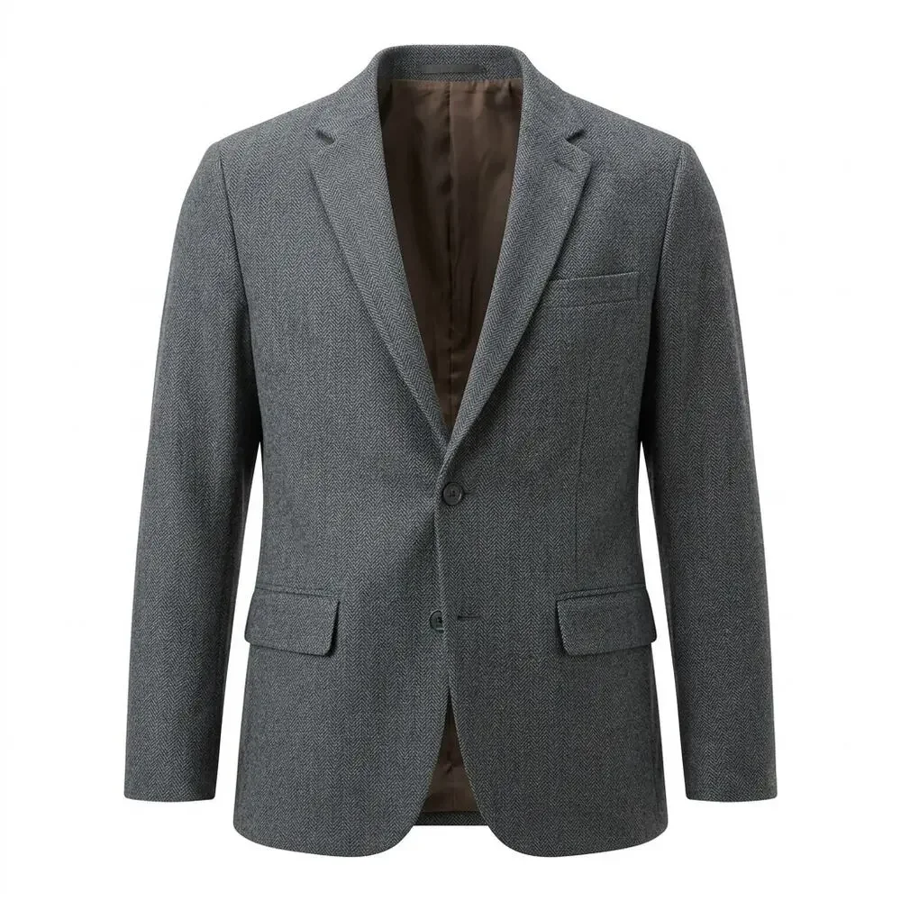 Gap Gray Herringbone Blazer Long Sleeve Collared Men Size S